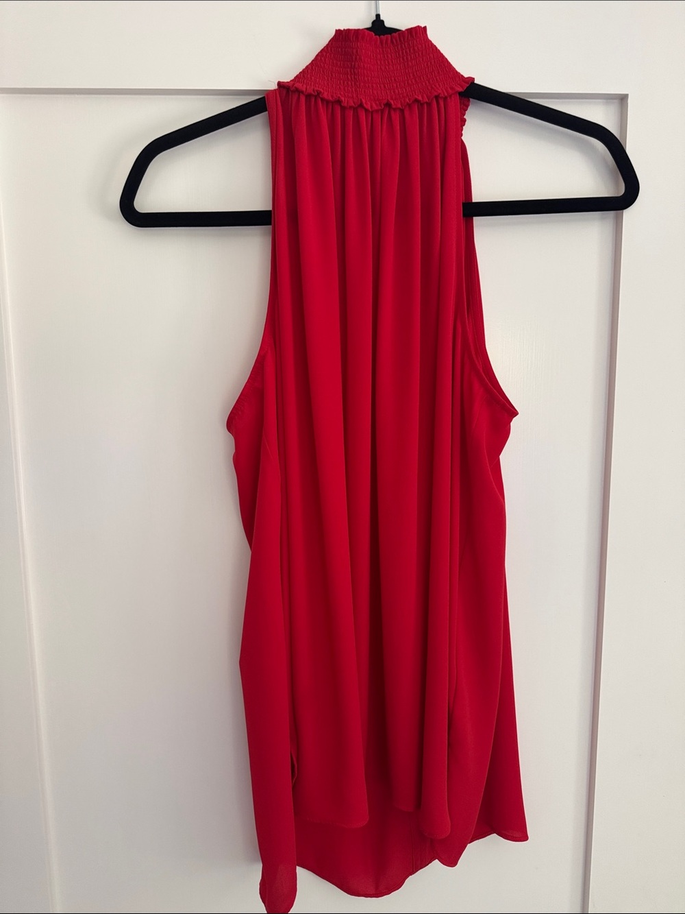 LOFT Bright Red Smocked High-Neck Sleeveless Top